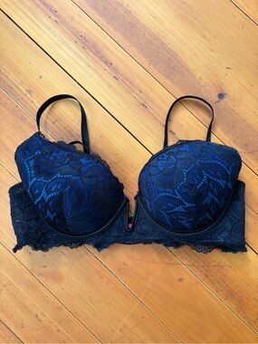 Lace Overlay Lingerie Set in Blue and Black